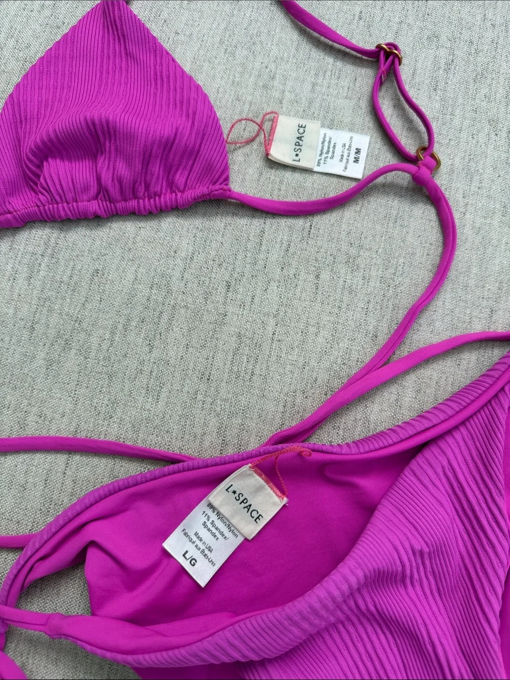 L*space Set! Fuchsia Ribbed Triangle Bikini Set - Women's Swim